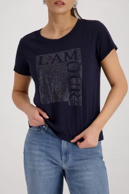 Produktbild von T-Shirt aus Baumwolle mit Modal, Flammgarn-Struktur und funkelnden Strasssteinen