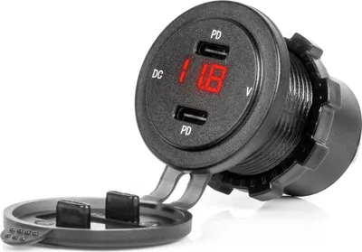 Image de Chargeur étanche USB-C pour voiture avec testeur de tension 12V/24V AMIO-04225