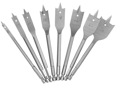 Productafbeelding van 8 stuks vlakfreesboor set, platte boor voor hout 6/10/13/16/19/22/25/32 mm, 150 mm houtboor