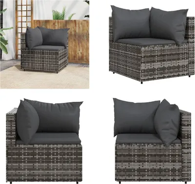 Produktbild von vidaXL Garten Ecksofa mit Kissen Grau Poly Rattan - Ecksofa - Ecksofas - Sofa - Outdoor Sofa