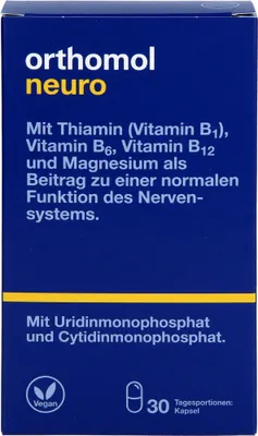 Obrázek produktu pro Orthomol Neuro s thiaminem (vitamin B1), vitaminem B6, B12 a hořčíkem - jako příspěvek k normální funkci nervového systému - kapsle, 30 denních dávek