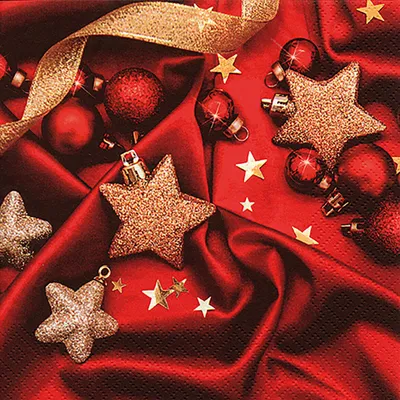Immagine prodotto di Tovaglioli di carta 33x33 cm con palline natalizie su sfondo rosso, 20 pezzi