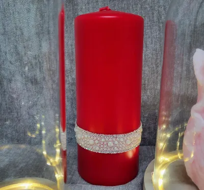 Produktbild von Artman Rote Walzenkerze mit Perlen Crystal 17,5 cm