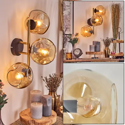 Produktbild von Fossobiubo Wandlampe aus Metall/Glas in Schwarz/Gold-/Bernsteinfarben