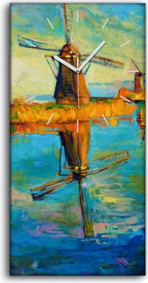 Produktbild von Leinwand Wanduhr Wandkunst Uhr Quarz 30x60 Bild Malerei Windmühlen Wasser Gras - weiße Hände