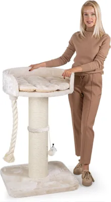 Produktbild von HAPPYPET Premium Kratzbaum 'Balu' Grosse Katzen Stabil - Katzenbaum, Kletterbaum, für Maine Coon, Ragdoll, Dicke Stämme 18 cm, 100 cm hoch, Creme