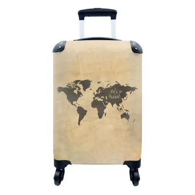 Obrázek produktu pro Kufr Příruční zavazadlo na kolečkách Malý cestovní kufr na 4 kolečkách Mapa světa - Vintage - Citace - Velikost kabiny < 55x40x23 cm a 55x40x20 cm -