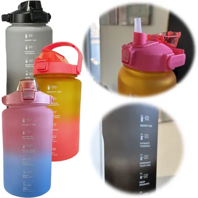 Produktbild von LS-LebenStil XXL Motivation Sportflasche Trinkflasche 2000ml Blau Strohhalm Wasserflasche Klickverschluss auslaufsicher Griff Uni Arbeit Fitness Büro