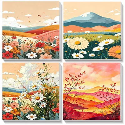 Immagine prodotto di Set di 4 quadri da colorare per bambini, con cornice, soggetti paesaggistici, adatto a bambini dai 4 ai 12 anni, dimensioni 20x20 cm