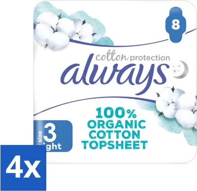 Produktbild von Always - Damenbinden - Nacht - Baumwollschutz - Mit Flügeln - 8 Damenbinden - Vorteilspack - 4 Stücke