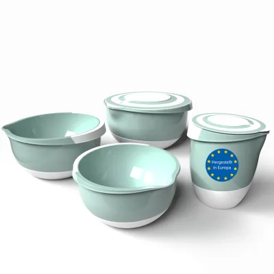 Produktbild von BigDean 4 Stück Rührschüssel mit Deckel & Spritzschutz lebensmittelecht & spülmaschinengeeignet – Europe