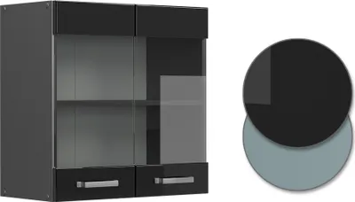 Produktbild von Küchenglasschrank Vicco R-Line Schwarz Hochglanz 60 cm, Model 41186