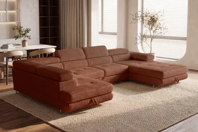 Image de Sofiland Cordo Canapé XXL Panoramique Convertible Chaise Gauche 345cm terracotta