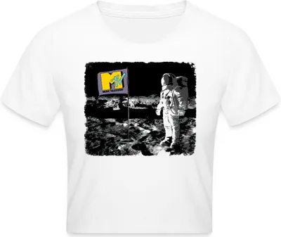 Produktbild von Spreadshirt MTV Astronaut Auf Dem Mond Mit MTV-Flagge Crop Top, S, Weiß