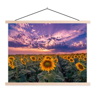 Produktbild von MuchoWow® Textilposter Blumen - Himmel - Lila - Sonnenuntergang 40x30 cm mit holzfarbenen Rahmen - Bilder