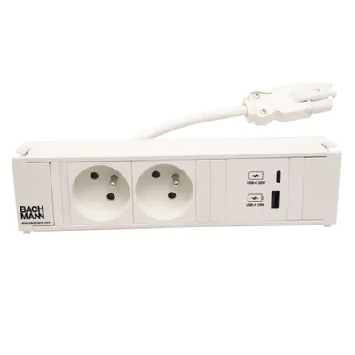 Obrázek produktu pro BACHMANN Systém CONI, box pro 3 moduly, 2x zásuvka CZ + zdroj 22W (USB A+C), bílý + bílé moduly (912.704) (19.07.0336)