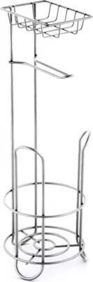Produktbild von MSV Klopapierhalter mit Ablage, schmaler Toilettenpapierhalter stehend aus Metall, freistehender Toilettenpapierständer für insgesamt 3 Rollen, silberfarben