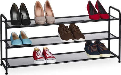Immagine prodotto di Scaffale per scarpe Relaxdays, 12 paia di scarpe, A x L x P: 48 x 100 x 25,5 cm, scaffale in metallo, modello stretto, 3 ripiani, per l'ingresso, nero