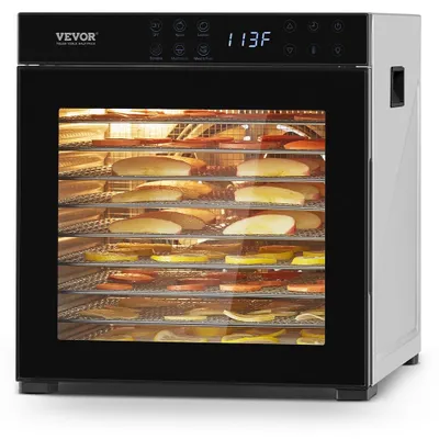 Productafbeelding van VEVOR dehydrator, 10 roestvrijstalen trays, 1000W elektrische dehydrator, vriesdroger voor het drogen van vlees, fruit, groenten, kruiden, en hondenvoer