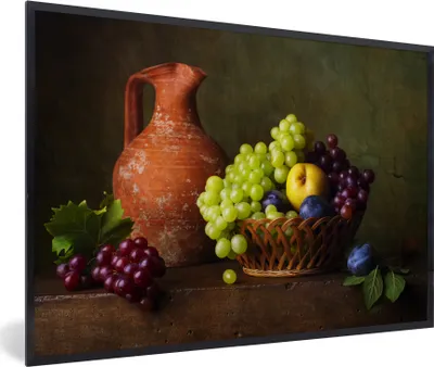 Produktbild von MuchoWow® Gerahmtes Poster Rustikal - Obst - Korb - Stilleben 30x20 cm - Poster mit Schwarzem Bilderrahmen Wandposter Rahmen Foto Bilder - Kunstdruck - Bild-Poster