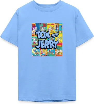 Produktbild von Spreadshirt Tom Und Jerry Logo Mit Vintage-Cover Collage Teenager T-Shirt, 152/164 (12-14 Jahre), Himmelblau