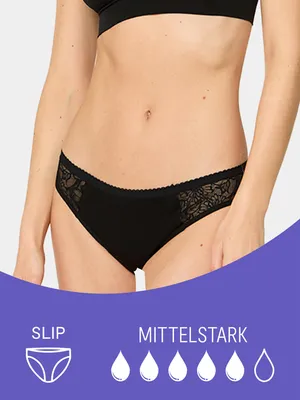 Produktbild von NUR DIE Periodenunterwäsche Alles Geregelt Slip mit Spitze mittelstark - schwarz - Größe 36-38