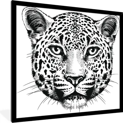 Produktbild von MuchoWow® MuchoWow® Gerahmtes Poster Panther - Schwarz - Weiß - Illustration 40x40 cm - Poster mit zchwarzem Bilderrahmen - Mit Rahmen - Wanddekoration Schlafzimmer
