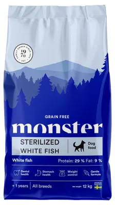 Zdjęcie produktu dla Monster Dog Grain Free Sterilized 12kg Bezzbożowa Sucha Karma Dla Dorosłych Psów z Białą Rybą