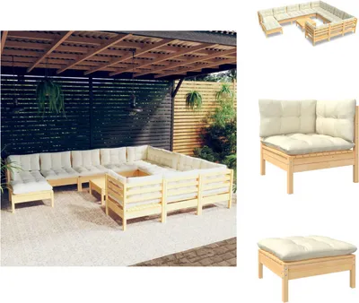 Produktbild von vidaXL 12-tlg. Garten-Lounge-Set mit Creme Kissen Kiefernholz -  Gartenmöbel-Sets
