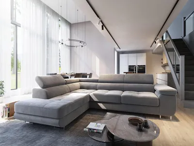 Produktbild von Masseno Narożnik SELVA L-S z funkcją spania i pojemnikiem na pościel Kształt L, Rozkładana sofa, Rogówka - Jasnoszary, MONOLITH 84