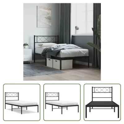 Produktbild von The Living Store Bettgestell mit Kopfteil Metall Schwarz 100x190 cm