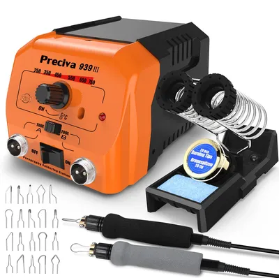 Produktbild von Lötstation Lötkolben Set, Preciva Brandmalstation Brennkolben Set 40W mit 20pcs Lötspitzen, 250-750°C Einstellbare Temperatur, Temperatursperrfunktion, Brandmalerei Set für Holz, Leder und Kork DIY