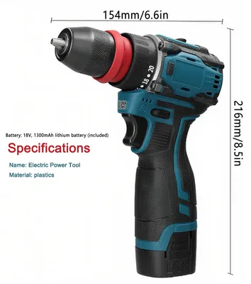 Produktbild von 2-in-1 Akku-Bohrschrauber - Multifunktionaler Schraubendreher - Bürstenlos - 45 Nm - Akku inklusive - Blau
