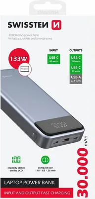 Obrázok produktu pre Swissten power bank 30000 mAh 133W power delivery grey