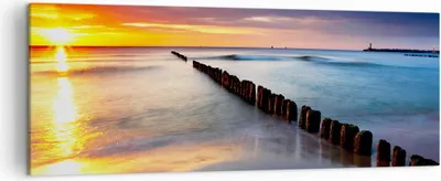 Produktbild von Bild auf Leinwand - Leinwandbild - Meer Küste Strand Sonnenaufgang - 140x50cm - Wand Bild - Wanddeko - Leinwanddruck - Bilder - Kunstdruck - Leinwand bilder - Wandkunst - AB140x50-2781
