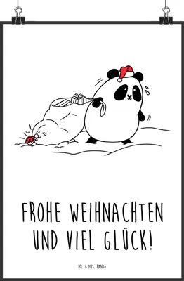 Produktbild von Mr. & Mrs. Panda Bild Panda Weihnachten DIN A3 - Weiß - Geschenk, Deko, drucke, wanddeko, Plakat, Kunstdruck