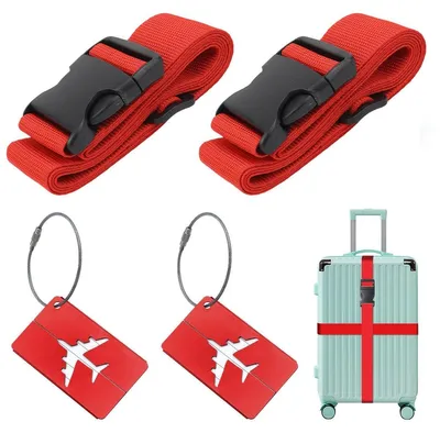 Immagine prodotto di Cinghia per valigia etichetta bagaglio - 5 x 200 cm - Rosso - Per valigia e borsa da viaggio