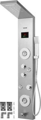 Immagine prodotto di Pannello doccia a torre VEVOR 6 in 1, acciaio inox, display a LED, montaggio a parete, sistema pannello doccia, pannello, getti a pioggia, cascata, torre doccia bagno (colore argento)