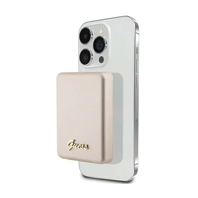 Zdjęcie produktu dla Guess Metal Script Logo MagSafe - Power Bank indukcyjny 5000 mAh 15W MagSafe (złoty)