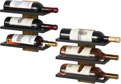 Produktbild von Wandweingestell 2er-Set, schwarzes Holz, 3 Ebenen, für Küche