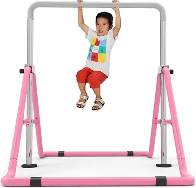 Immagine prodotto di Barra ginnica per bambini - Barra ginnica regolabile in altezza - Altezza 85-129,5 cm - Pieghevole 108×43 cm - Supporto 108×148,5 cm - Portata fino a 100 kg - Acciaio+PE - Rosa