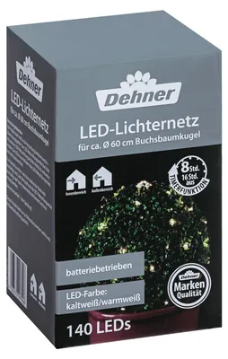Produktbild von Dehner LED Lichterkette, Lichternetz mit Farbwechselfunktion/Timer, 140 LEDs, kaltweiß/warmweiß, für Indoor/Outdoor, 60 x 60 cm, PVC, grün