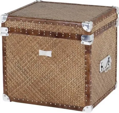 Produktbild von Casa Padrino Vintage Echtleder Koffertisch Rattan / Leder Braun - Echt Leder Vintage Look