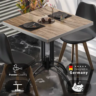 Produktbild von BMLG | Bistro Tisch | 80 x 80 x 75 cm | Quadratisch | Edelstahl Rand | Sheesham / Schwarz | Bistrotisch Gastro Tisch