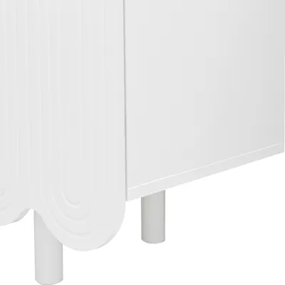 Obrázek produktu pro okwish komoda kapkovitého tvaru s velkým úložným prostorem, skříň s 4 tvarovanými dveřmi, zásuvková komoda pro obývací pokoj, 120×37,5×80,8 cm, bílá