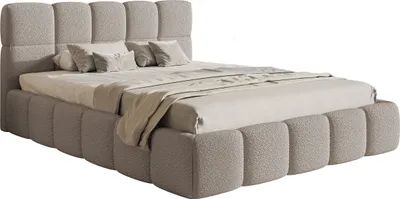 Produktbild von Selsey Cloudy - Bett mit Polsterrahmen, Boucle-Bezug in Hellgrau, 180 cm