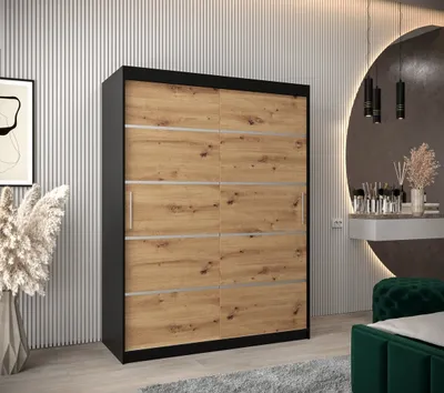 Obrázek produktu pro Šatní skříň ENNI - šířka 150 cm, černá / dub artisan
