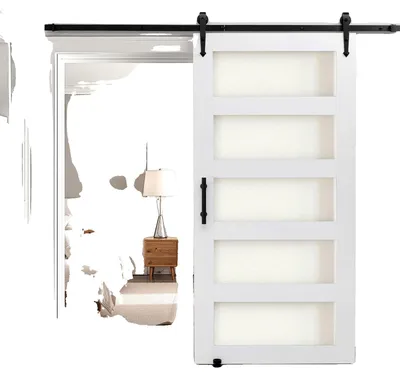 Produktbild von VEVOR Schiebetür für Scheunen, 914 x 2134mm, Hochfester MDF-Panel und Glas, Scheunentür mit Montageset, Wasserfeste PVC-Oberfläche, Einfach zu installieren, H-Rahmen, Sanft und leise gleitend für das Wohnzimmer, 42 x 84 Zoll