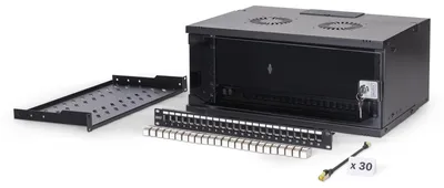 Obrázok produktu pre Digitus DN-49201-SET, Nástenný regál, 4U, 60 kg, Zámok, Koľajnice racku, Vylepšená správa káblov
