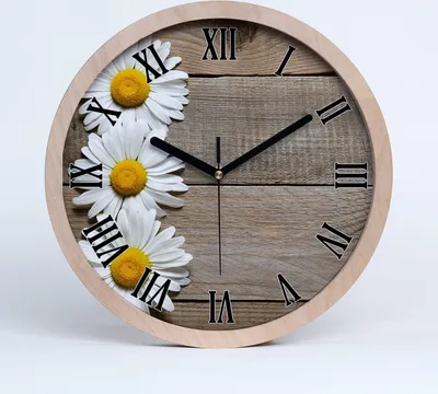 Produktbild von Holzuhr 30fi cm wanduhr - schwarze Spitzen - Gänseblümchen Holz